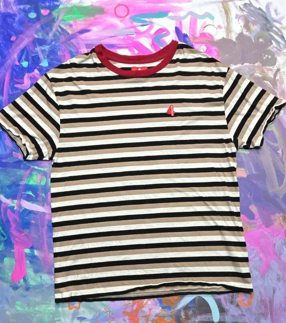 YG  4Hunnid T-Shirt stripes with Black, tan, and white